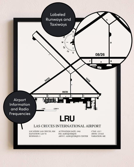 Framed Las Cruces International Airport layout wall art poster