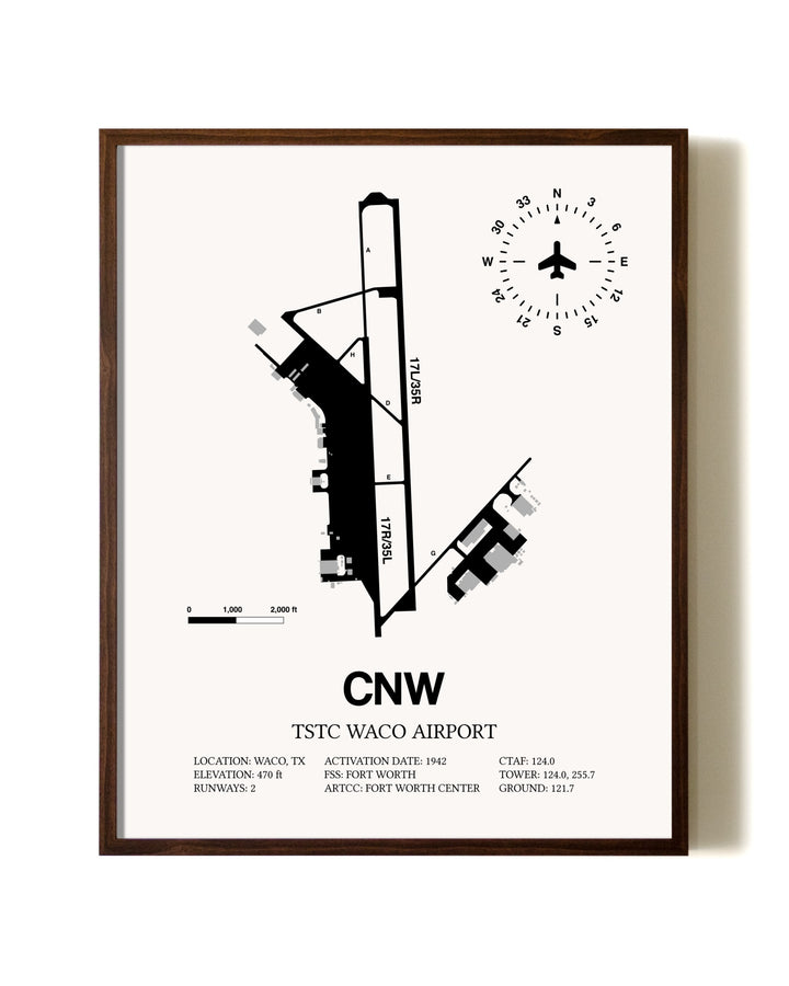TSTC Waco Airport aviation print in walnut frame