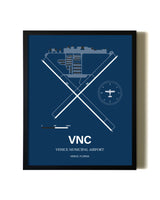 Aviation Blue Framed Venice Municipal Airport layout wall art poster