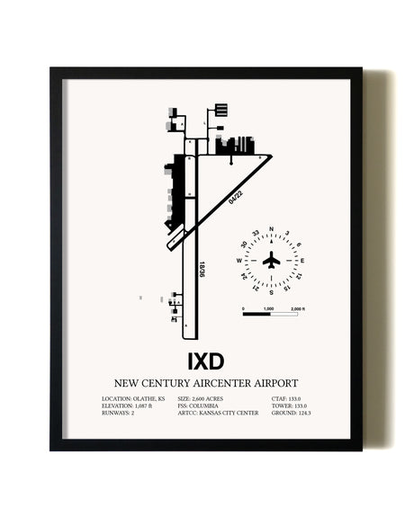 Framed New Century Aircenter Airport wall art poster in black frame