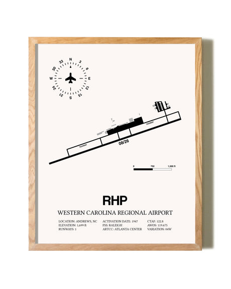 Western Carolina Regional Airport framed print in natural wood frame
