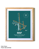 Midland International Air and Space Port Airport airport map poster in oak frame with mat