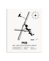 Gray Mid-Ohio Valley Regional Airport framed poster displayed in an airplane hangar