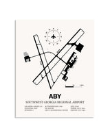 Gray Southwest Georgia Regional Airport framed poster displayed in an airplane hangar