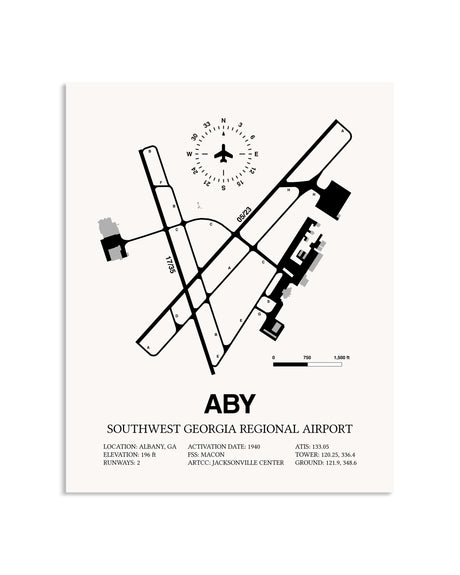 Gray Southwest Georgia Regional Airport framed poster displayed in an airplane hangar