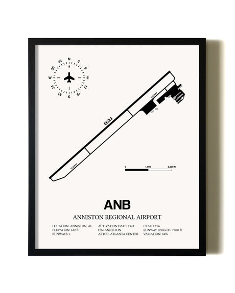 Framed Anniston Regional Airport wall art poster in black frame