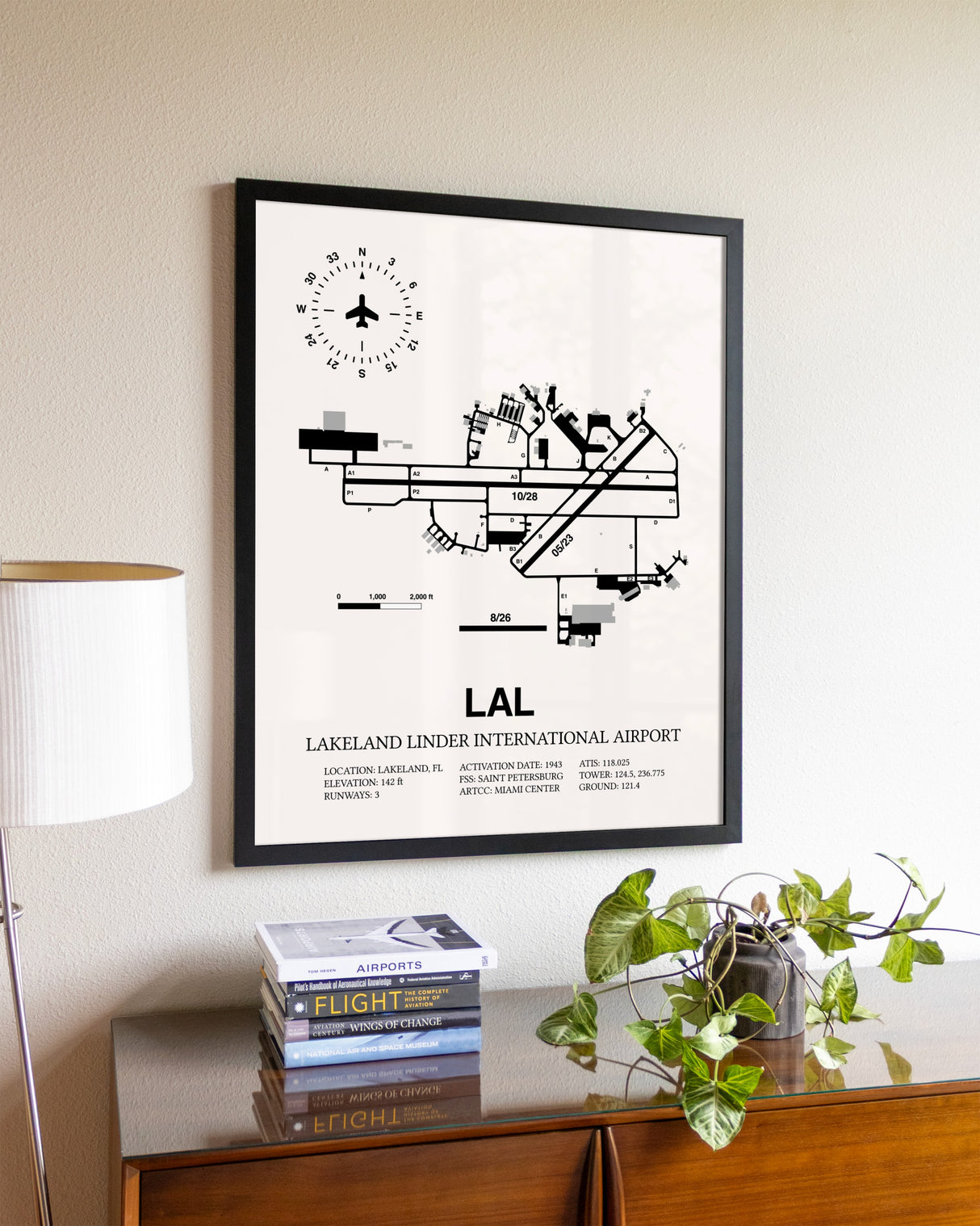 Lakeland Linder International Airport aviation wall décor in black wood frame