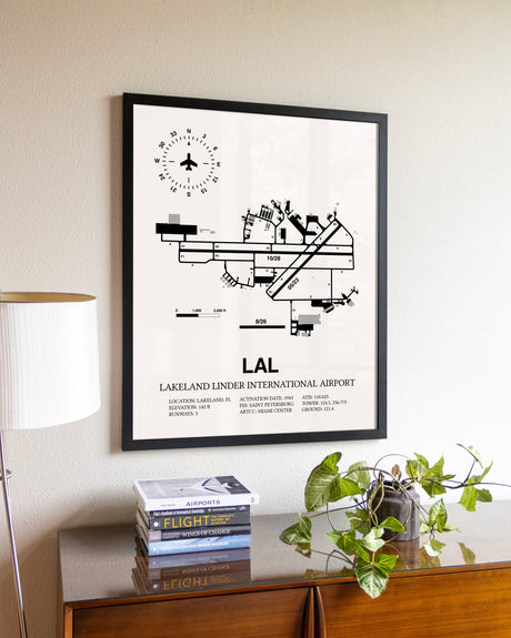 Lakeland Linder International Airport aviation wall décor in black wood frame