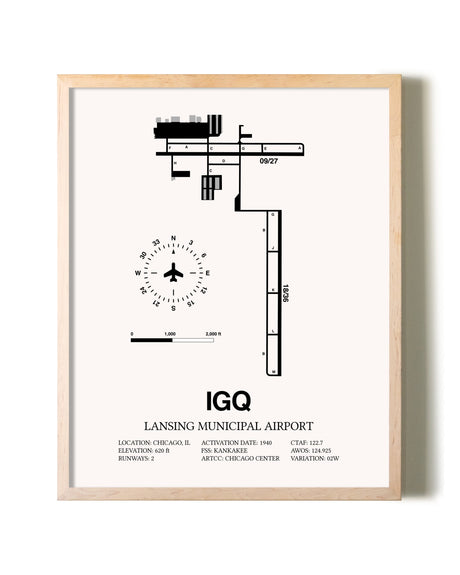 Lansing Municipal Airport framed wall art in white frame