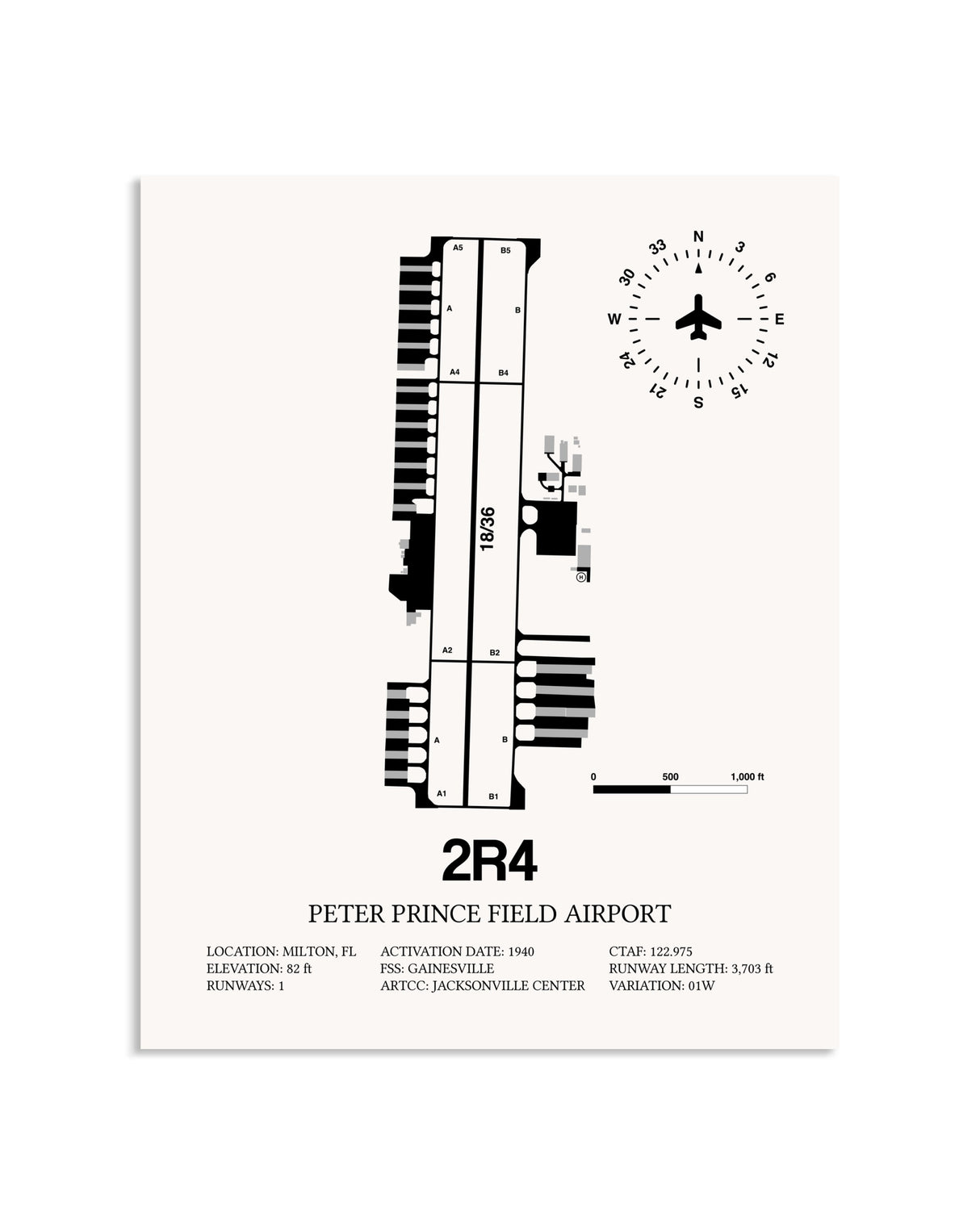 Gray Peter Prince Field Airport framed poster displayed in an airplane hangar