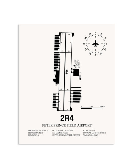 Gray Peter Prince Field Airport framed poster displayed in an airplane hangar