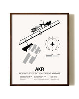 Akron Fulton International Airport aviation print in walnut frame