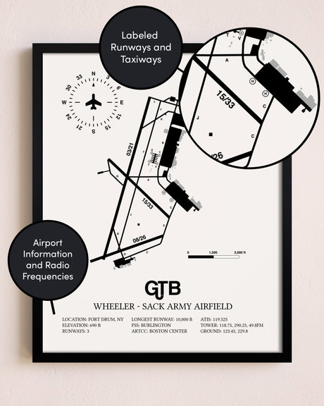 Framed Wheeler-Sack Army Airfield layout wall art poster