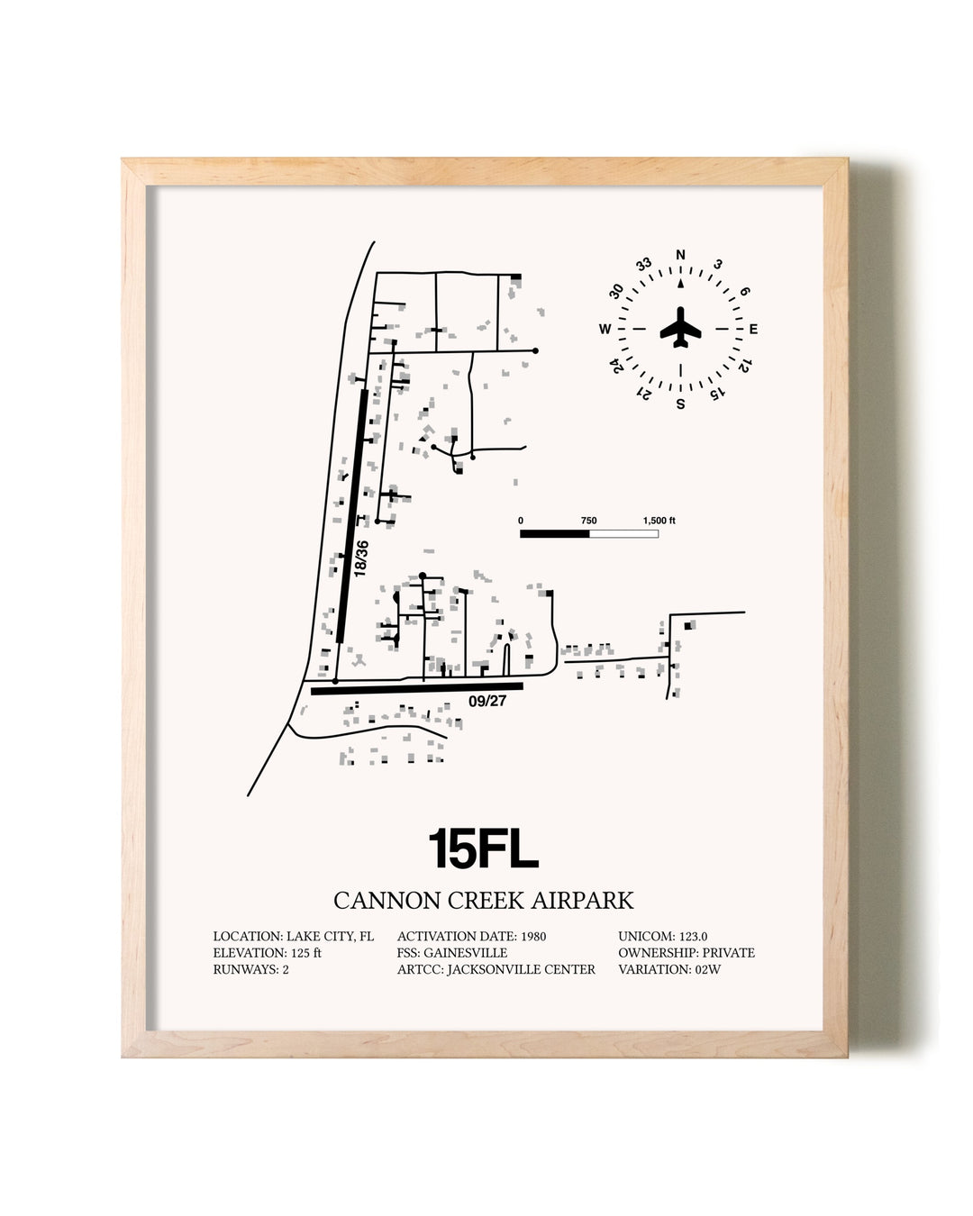 Cannon Creek Airpark framed wall art in white frame