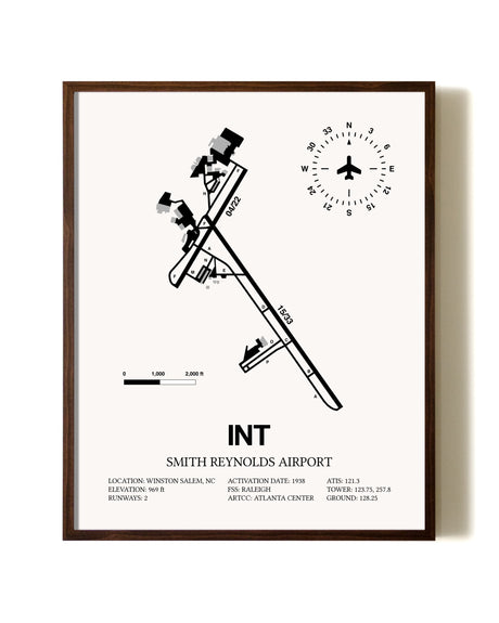 Smith Reynolds Airport aviation print in walnut frame