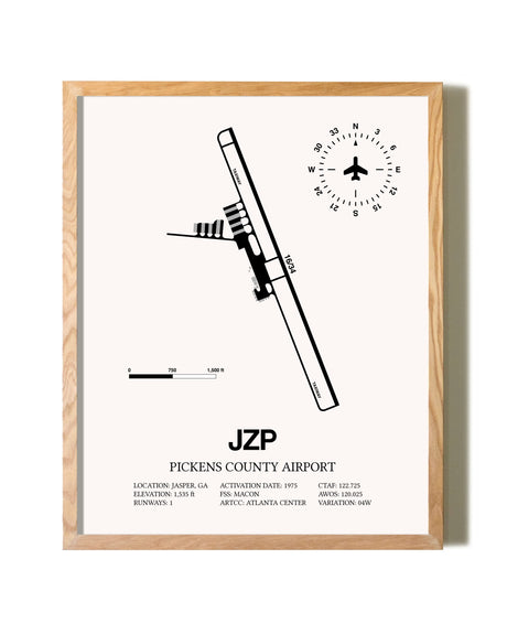 Pickens County Airport framed print in natural wood frame