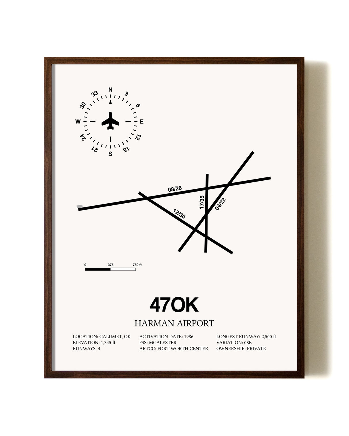 Harman Airport aviation print in walnut frame