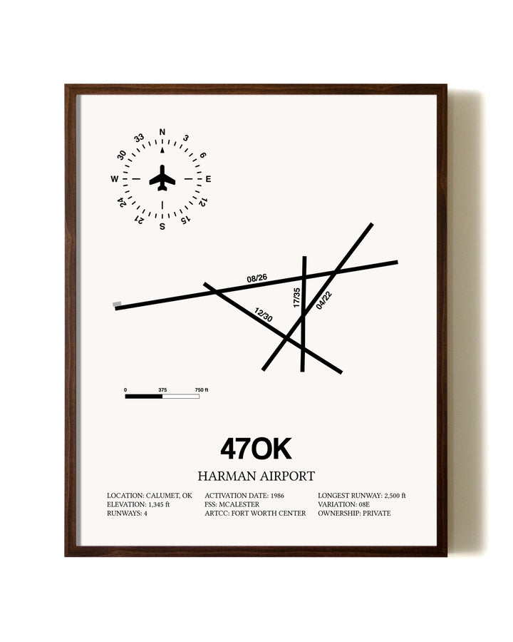 Harman Airport aviation print in walnut frame