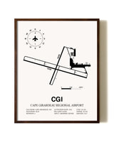 Cape Girardeau Regional Airport aviation print in walnut frame