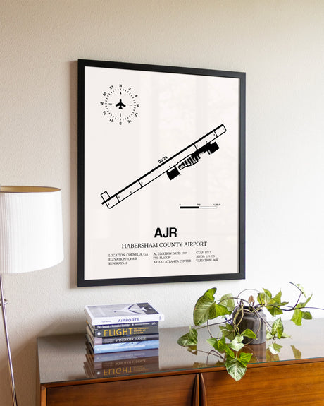 Habersham County Airport aviation wall décor in black wood frame