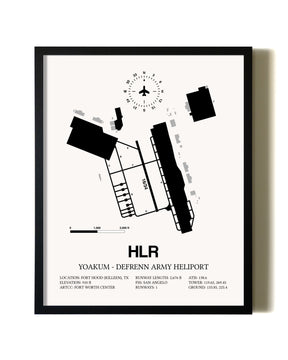 Framed Yoakum-Defrenn Army Heliport wall art poster in black frame