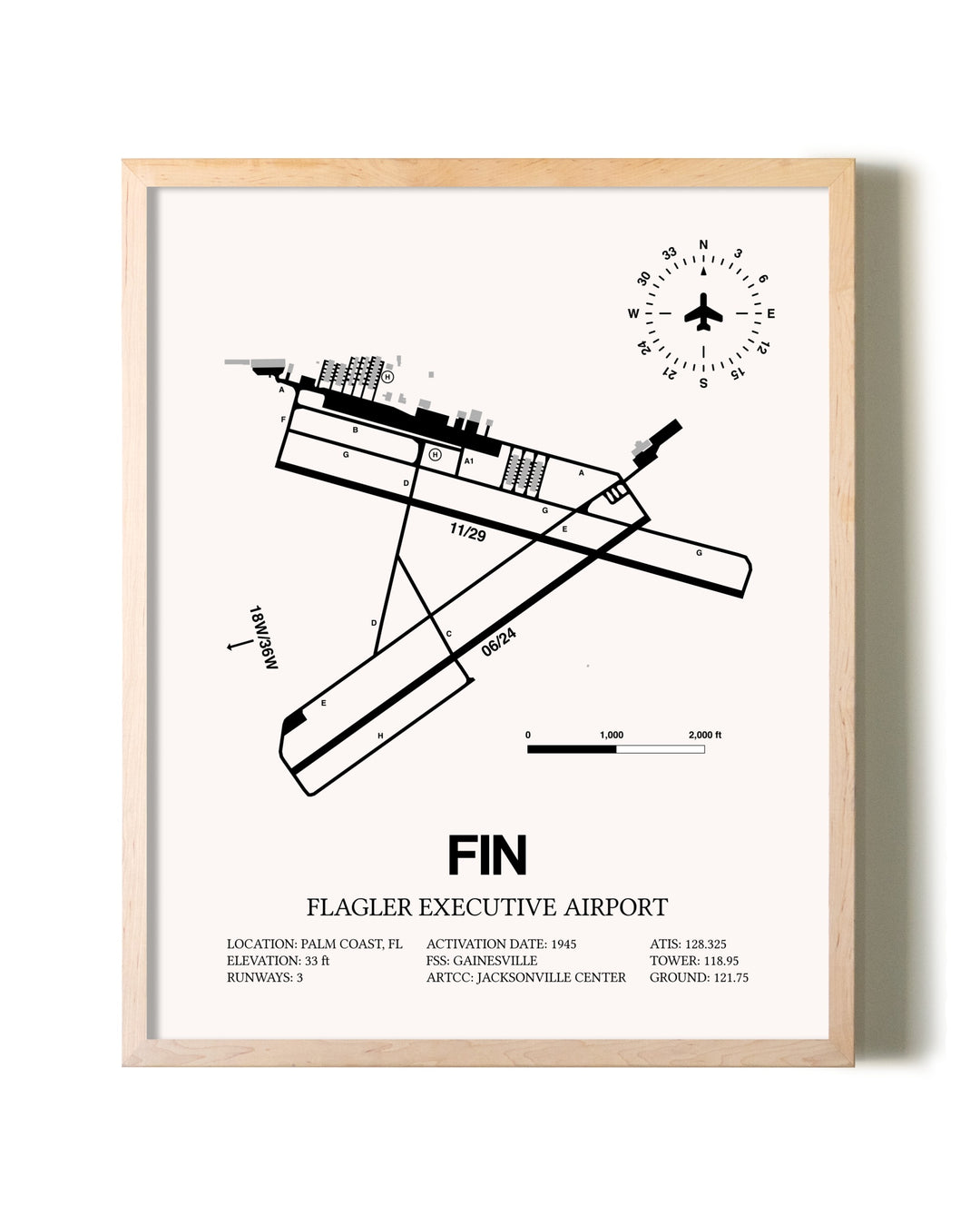 Flagler Executive Airport framed wall art in white frame