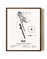 Meadow Lake Airport aviation print in walnut frame