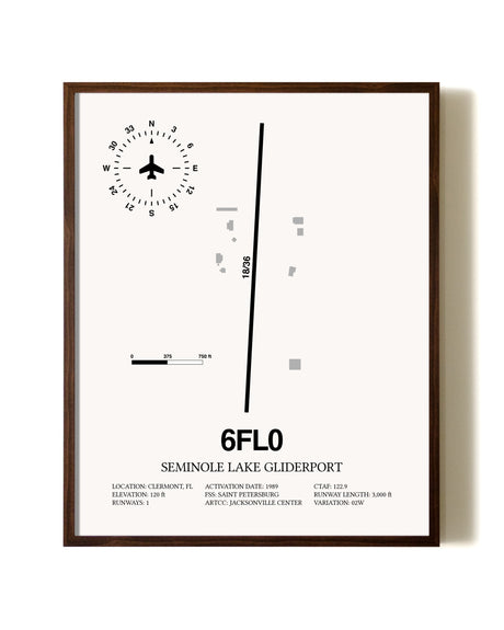 Seminole Lake Gliderport aviation print in walnut frame