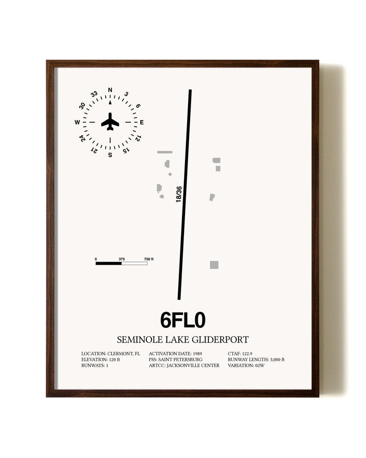 Seminole Lake Gliderport aviation print in walnut frame