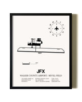 Framed Walker County Airport / Bevill Field wall art poster in black frame