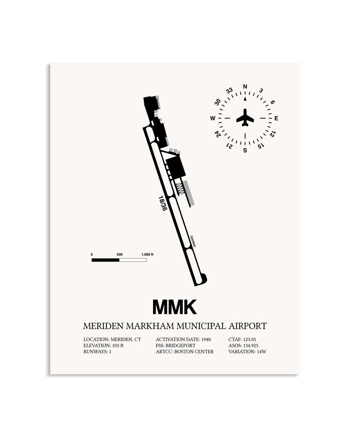 Gray Meriden Markham Municipal Airport framed poster displayed in an airplane hangar