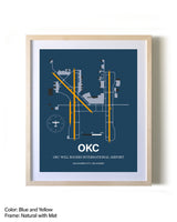 OKC Will Rogers International Airport framed print in natural wood frame with mat