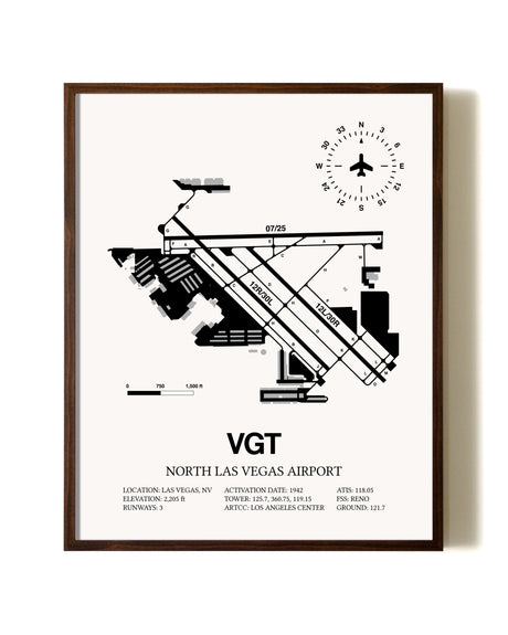 North Las Vegas Airport aviation print in walnut frame