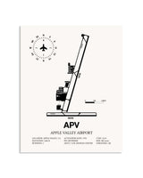 Gray Apple Valley Airport framed poster displayed in an airplane hangar