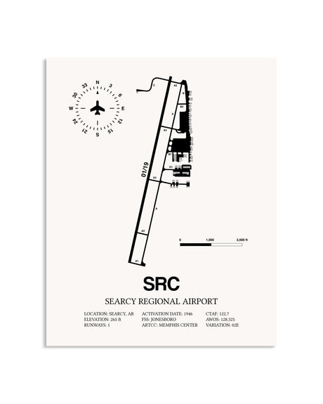 Gray Searcy Regional Airport framed poster displayed in an airplane hangar