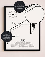 Framed Aiken Regional Airport layout wall art poster