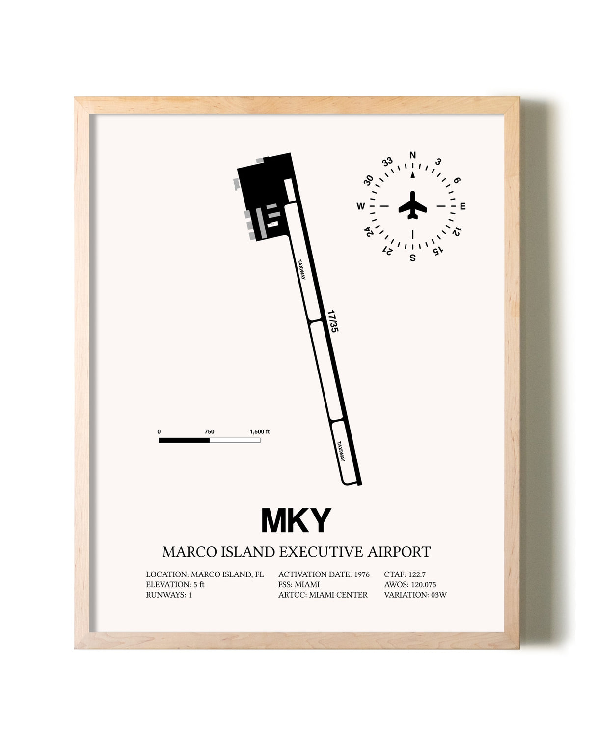 Marco Island Executive Airport framed wall art in white frame