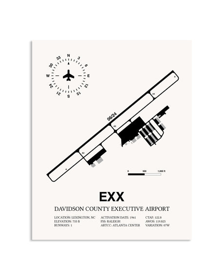 Gray Davidson County Executive Airport framed poster displayed in an airplane hangar
