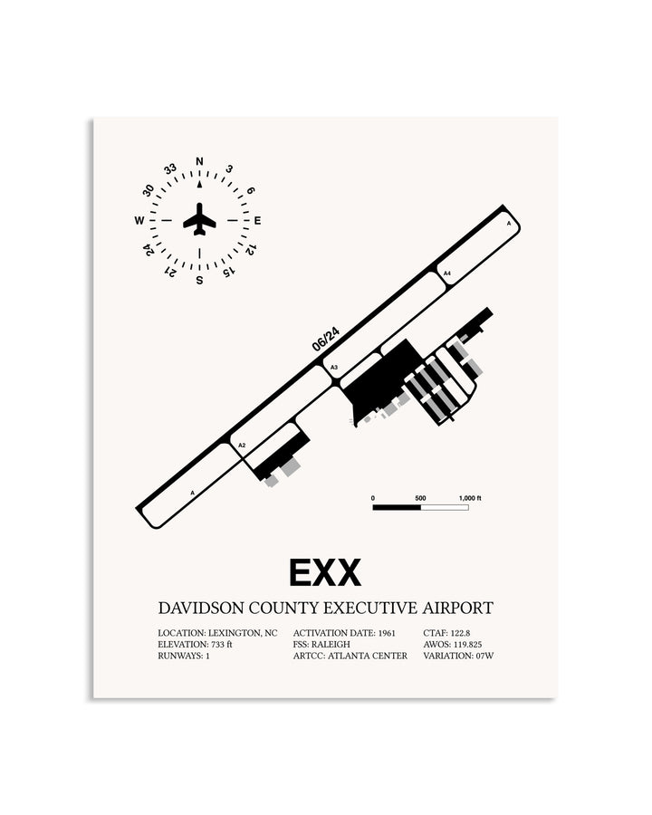 Gray Davidson County Executive Airport framed poster displayed in an airplane hangar