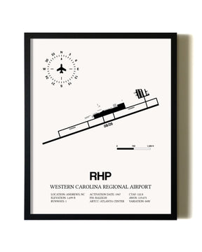 Framed Western Carolina Regional Airport wall art poster in black frame