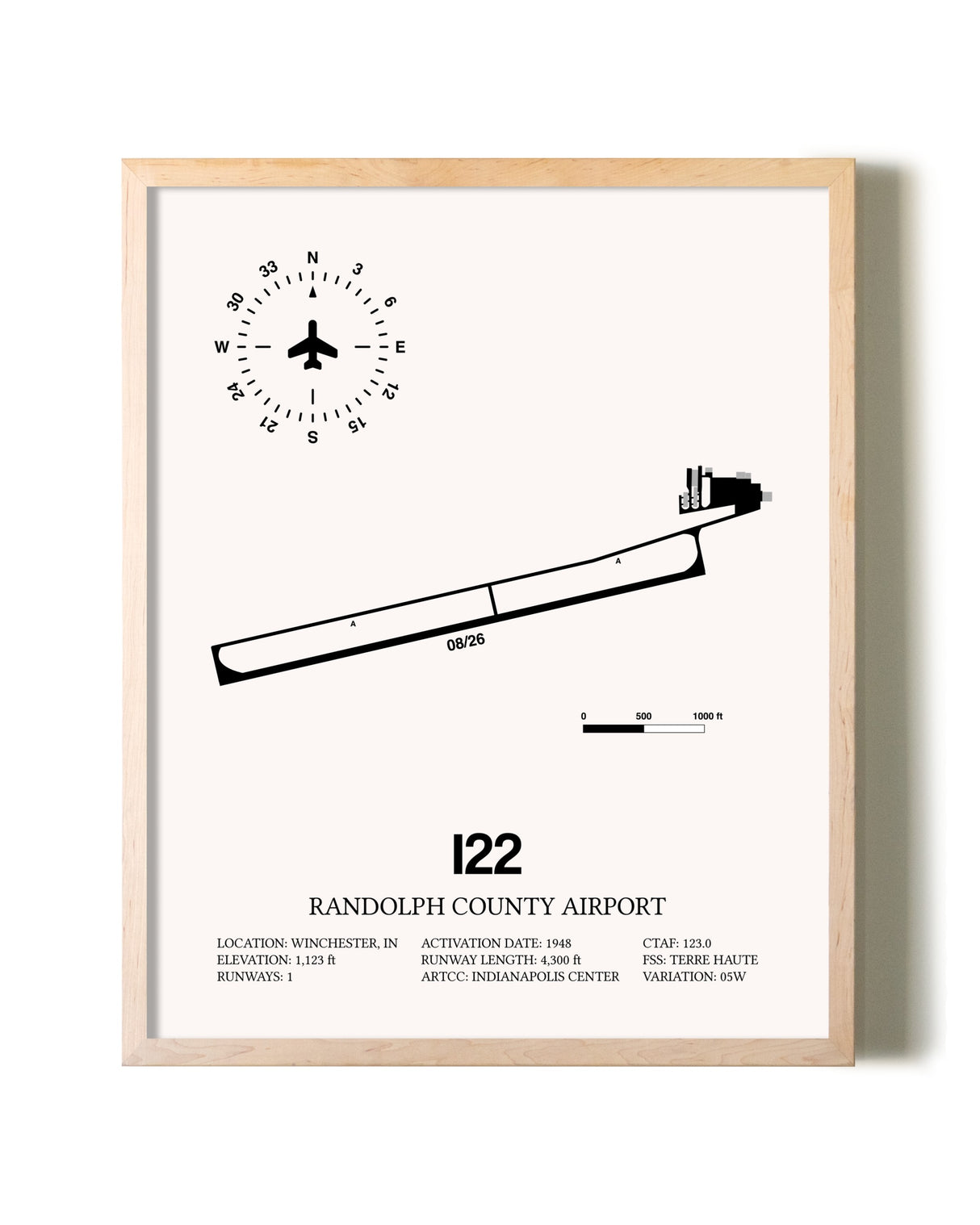 Randolph County Airport framed wall art in white frame