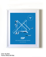 Long Island Mac Arthur Airport framed wall art in white frame with mat