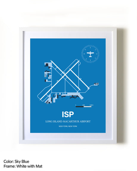 Long Island Mac Arthur Airport framed wall art in white frame with mat