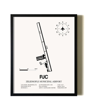 Framed Zelienople Municipal Airport wall art poster in black frame