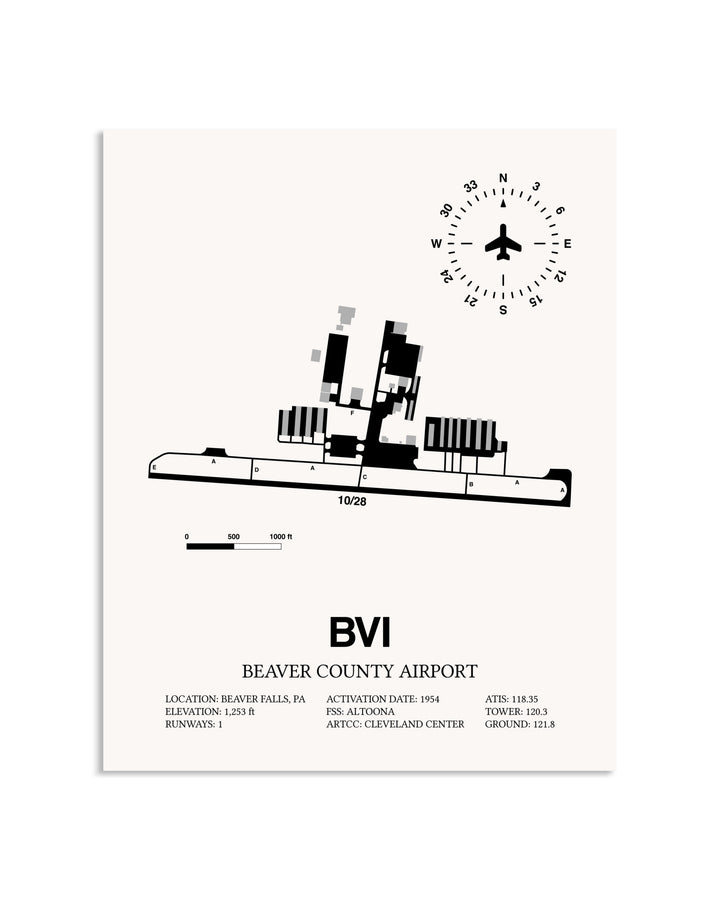 Gray Beaver County Airport framed poster displayed in an airplane hangar