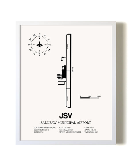 Sallisaw Municipal Airport airport map poster in oak frame
