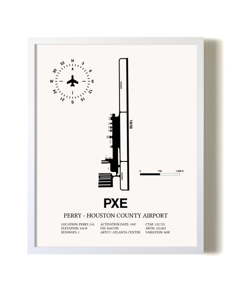Perry-Houston County Airport airport map poster in oak frame