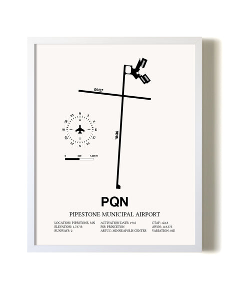 Pipestone Municipal Airport airport map poster in oak frame