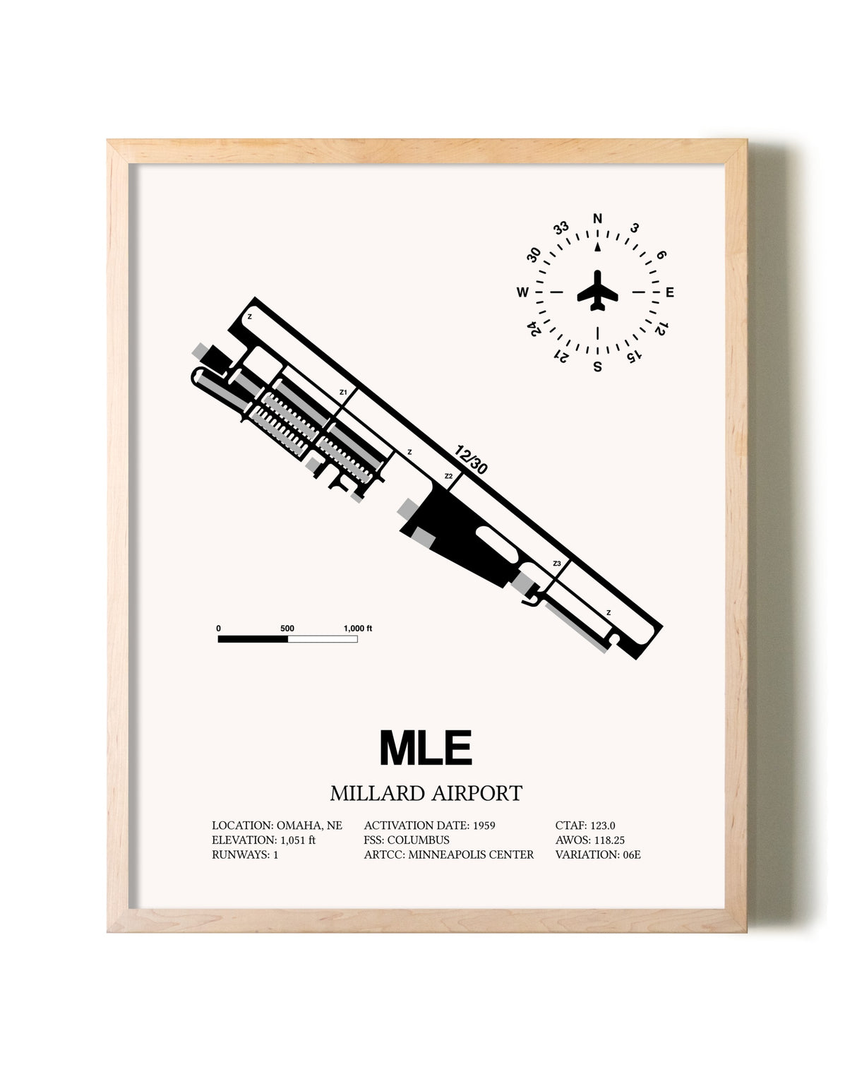 Millard Airport framed wall art in white frame