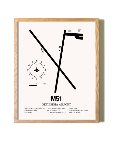 Oktibbeha Airport framed print in natural wood frame